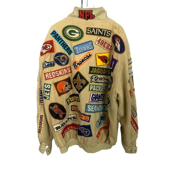NFL Teams Custom Handmade Vintage Wool Leather Snap Up Quilted Reebok 8XL Jacket - Picture 2 of 16